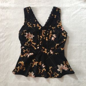 Scarf Print Peplum Top Sz S